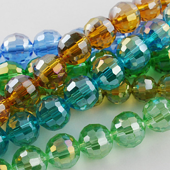 Electroplate Glass Bead Strands, AB Color Plated, Faceted, Round, Mixed Color, 8mm, Hole: 1mm, about 72pcs/strand, 21.8 inch