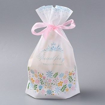 Plastic Baking Bags, Drawstring Bags, for Christmas Wedding Party Birthday Engagement Holiday Favor, Rectangle, White, Grass Pattern, 22.3x15.1cm, about 45~50pcs/bag