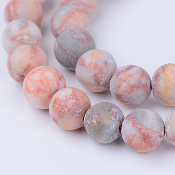 Natural Red Netstone Beads Strands, Round, Frosted, 6~6.5mm, Hole: 1mm, about 63pcs/strand, 15.5 inch