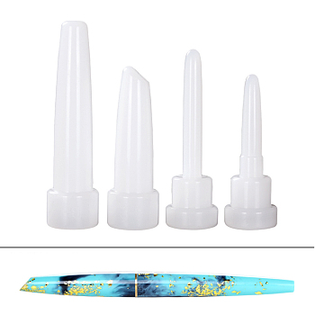 DIY Fountain Pen Silicone Molds, Resin Casting Molds, for UV Resin & Epoxy Resin Craft Making, Teacher's Day Theme, White, 72.5~98x25~25.5mm, Inner Diameter: 6~19mm, 4pcs/set