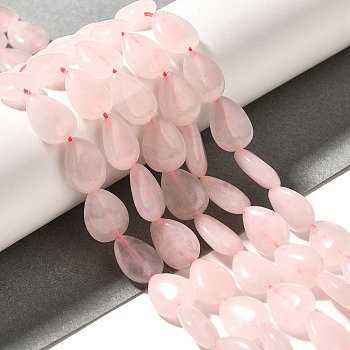 Natural Rose Quartz Beads Strands, Teardrop, 13.5~14x10~10.5x5mm, Hole: 1mm, about 27~28pcs/strand, 37.3~38.3cm