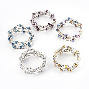 Electroplate Glass Wrap Bracelets, 5-Loop, with Metal Findings, Mixed Color, 2-1/8 inch(5.3cm)