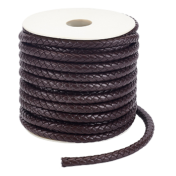 PU Imitation Leather Braided Cord, for Keychain, Round, Coconut Brown, 7x6mm, about 16.40 Yards(15m)/Roll