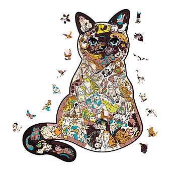 Cat Puzzles, Irregular Animal Jigsaw Puzzles for Adults Kids, Wooden Toys, Colorful, 129x40mm