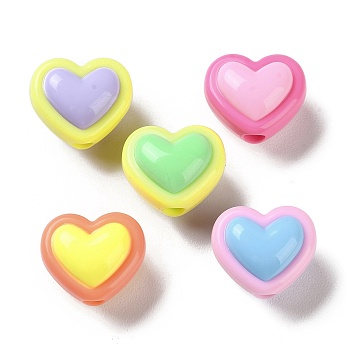 Two Tone Opaque Acrylic Beads, Heart, 15x17.5x12mm, Hole: 3.7mm