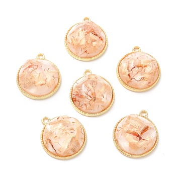 Resin Shell Pendants, with Alloy Findings, Half Round, PeachPuff, 25.5x22x9mm, Hole: 2mm