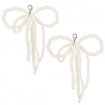 2 Piars Bowknot Plastic Imitation Pearls Shoe Charms, Shoe Decorations, White, 115.5mm