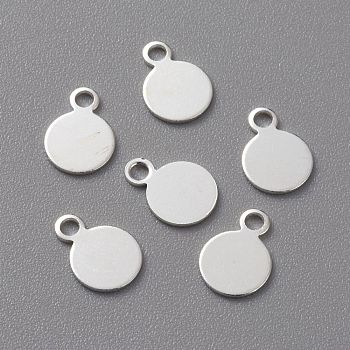 Brass Charms, Stamping Blank Tag, Long-Lasting Plated, Flat Round, 925 Sterling Silver Plated, 8.5x6x0.5mm, Hole: 1.5mm