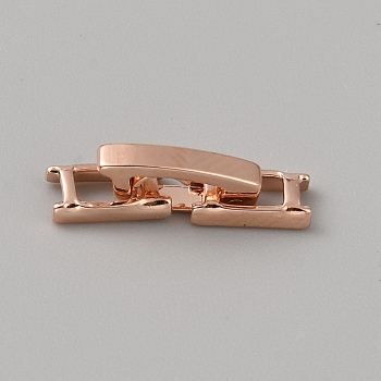 Brass Fold Over Clasps, Rectangle, Rose Gold, 15x3.5x4.5mm