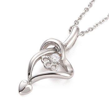 304 Stainless Steel Heart Pendant Necklace with Clear Cubic Zirconia for Women, Stainless Steel Color, 18.50 inch(47cm)