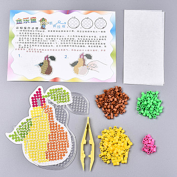 DIY 360Pcs Tube Fuse Beads Kits, with 1Pc Pear ABC Plastic Pegboards, 1Pc Ironing Paper, 1Pc Plastic Beading Tweezers, Pear Pattern, Mixed Color, 5x5mm, Hole: 3mm