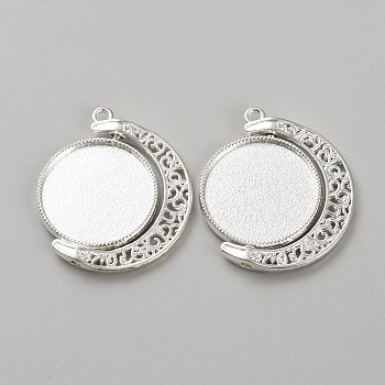 Alloy Pendant Cabochon Settings, Moon with Flat Round, Silver, Tray: 22x3.2mm, 32x27x3.2mm, Hole: 1.8mm