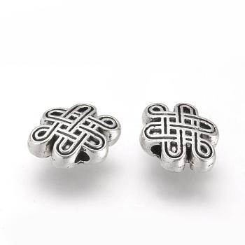Tibetan Style Alloy Beads, Cadmium Free & Lead Free, Chinese Knot, Antique Silver, 7x10x3.5mm, Hole: 1mm, about 1530pcs/1000g
