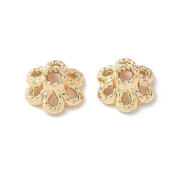 Rack Plating Alloy Bead Cap, Flower, Real 14K Gold Plated, 6.5x6x3mm, Hole: 1.2mm