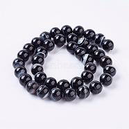 Natural Black Agate Beads Strands, Dyed, Stripe Round, 4mm, Hole: 1mm, about 94pcs/strand, 14.9 inch(G-K173-06-4mm)