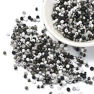 Opaque & Transparent Inside Colours Glass Seed Beads, Round Hole, Round & Tube, Black, 2~3x1.5~9mm, Hole: 0.8~1mm(SEED-YW0002-17C)