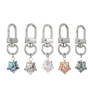 Copper Wire Wrapped Electroplated Glass Star Pendant Decoration, with Alloy Swivel Clasps, Platinum, 50mm(HJEW-JM01486-01)