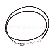 Leather Cord Necklace Making, with Zinc Alloy Lobster Claw Clasps and Brass Findings, Nickel Free, Platinum Metal Color, Coconut Brown, 2mm, 47~48cm(18.5~19 inch)(X-NJEW-A280-2.0mm-02)