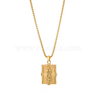 Stainless Steel Box Chain Necklaces, Rectangle with Virgin Mary Charm Necklace for Women, Religion, Golden, 17-3/4 inch(45cm)(PM8758-2)