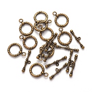 Tibetan Style Alloy Toggle Clasps, Cadmium Free & Nickel Free & Lead Free, Antique Bronze, about 34mm long, 4mm wide, 4mm thick, hole: 3.5mm. 21mm long, 21mm wide, 2.5mm thick, hole: 3mm(X-MLF10259Y-NF)