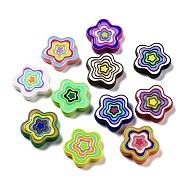 UV Plating Acrylic Beads, with Enamel, Iridescent, Flower, Mixed Color, 28.5x29x6mm, Hole: 2.7mm(X-MACR-K357-04)