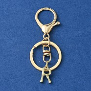Alloy Initial Letter Charm Keychains, with Alloy Clasp, Golden, Letter R, 8.5cm(KEYC-YW00006-18)