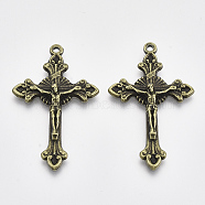 Alloy Crucifix Cross Pendants, For Easter, Cross with Cameo, Antique Bronze, Antique Bronze, Lead Free(EA7407Y-AB)