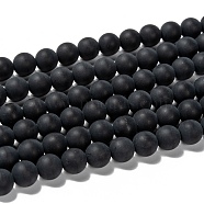 Natural Black Agate Bead Strands, Frosted, Round, 8mm, Hole: 1mm, about 49pcs/strand, 15.7 inch(G-H056-8mm)