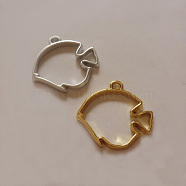 Zinc Alloy Open Back Bezel Pendants, For DIY UV Resin, Epoxy Resin, Pressed Flower Jewelry, Fish, Golden, 29x30x2.5mm(PALLOY-F242-05G)