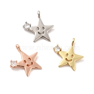 Star with Smiling Face Brass Micro Pave Clear Cubic Zirconia Pendants, Cadmium Free & Lead Free, Mixed Color, 17x16x2.8mm, Hole: 1.8mm(KK-G425-09)