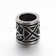 Retro Smooth 304 Stainless Steel Large Hole Column Beads, Antique Silver, 12x12mm, Hole: 8.5mm(STAS-I031-11)
