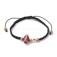 Sport Theme Acylic & Alloy Braided Bead Bracelet, Nylon Thread Adjustable Bracelet, Rugby, Inner Diameter: 2-1/4~3-1/2 inch(5.5~9cm)(BJEW-JB10122-01)