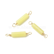 Natural Lemon Jade Connector Charms, with Light Gold Eco-Friendly Copper Wire Wrapped, Column, 22~23.5x4mm, Hole: 2.2~2.4mm(PALLOY-JF01454-08)