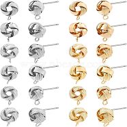 Iron Stud Earring Findings, with Loop, Raw(Unplated) Pin, Love Knot Earrings, Cadmium Free & Nickel Free & Lead Free, Mixed Color, 24pcs/box(IFIN-CA0001-06-NR)