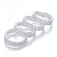 Three Loops Iron Wrap Bracelets, with Rhinestone and ABS Plastic Imitation Pearl, Platinum, Crystal, Inner Diameter: 2 inch(5cm)(BJEW-R308-01)