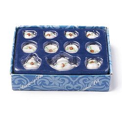 Porcelain Tea Sets, Home Decoration, Teapot & Teacup & Saucer, Colorful, 102x77x25mm, 11pcs/set(DJEW-K014-03B)