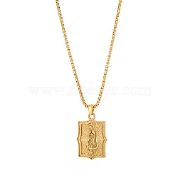 Stainless Steel Box Chain Necklaces, Rectangle with Virgin Mary Charm Necklace for Women, Religion, Golden, 17-3/4 inch(45cm)(PM8758-2)