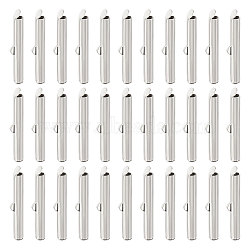 304 Stainless Steel Slide On End Clasp Tubes, Slider End Caps, Stainless Steel Color, 6x30x4mm, Hole: 3x1.5mm, Inner Diameter: 3mm, 100Pcs/box(STAS-UN0044-82C-P)