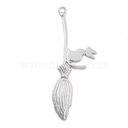 Alloy Pendants, Besom, Cat, Charms, Platinum, 63x23.5x3.5mm, Hole: 2.5mm(PALLOY-Q365-06P)