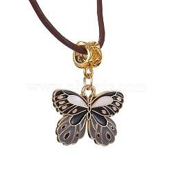 Alloy Enamel Butterfly Pendant Necklaces, with Cowhide Leather Cord, Black, 19.61~19.80 inch(49.8~50.3cm)(NJEW-JN04580-04)