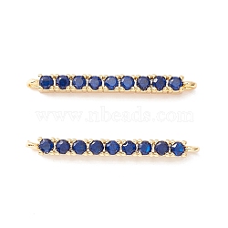 Rack Plating Brass Micro Pave Cubic Zirconia Connestor Charms, Long-Lasting Plated, Real 18K Gold Plated, Cadmium Free & Nickel Free & Lead Free, Strip, Marine Blue, 24x2x2.5mm, Hole: 1mm(KK-D073-03G-04-NR)