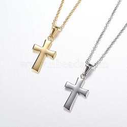 304 Stainless Steel Pendant Necklaces, with Lobster Clasps, Cross, Mixed Color, 18 inch(45.7cm)(NJEW-P134-07)
