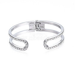 Crystal Rhinestone Open Cuff Bangle, Brass Hollow Hinged Bangle for Women, Platinum, Inner Diameter: 1-7/8x2-3/8 inch(4.8x5.9cm)(BJEW-S118-146P)