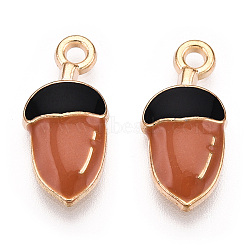 Autumn Theme Alloy Enamel Pendants, Acorn Pendants, Acorns, Light Gold, Camel, 17x8x3mm, Hole: 1.8mm(ENAM-S121-084)