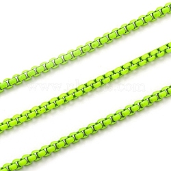 Spray Painted Brass Box Chains, Venetian Chains, with Spool, Unwelded, Lime, 2x2.5x2.5mm(CHC-L039-45A)