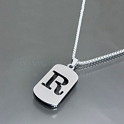 Stainless Steel Box Chain Necklaces, Rectangle with Letter R Pendant Necklaces(YT2090-18)