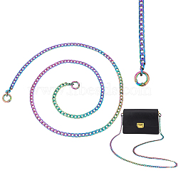 WADORN 1Pc Zinc Alloy Curb Chain Bag Handle, with Spring Gate Ring, Rainbow Color, 118x0.75cm(FIND-WR0008-78E)