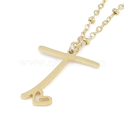 304 Stainless Steel Pendant Necklaces, Letter Charms, Letter T, 16.22 inch(41.2cm), Pendant: 21x18x1.3mm(NJEW-H029-02G-T)