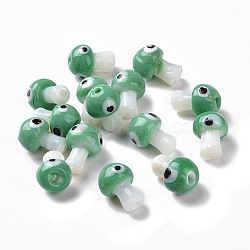 Handmade Evil Eye Lampwork Beads, Mushroom Shape, Green, 16.5~18x11.5~13x11.5~13mm, Hole: 1.6~2mm(LAMP-D018-01C)