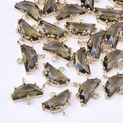 Transparent Glass Links connectors, with Brass Findings, Faceted, Half Round, Light Gold, Olive, 14x16x5mm, Hole: 1.2mm(GLAA-T007-16A)